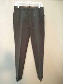 MTO, Brown, Lt Blue, Wool, Stripes - Pin, Cuffed Hem, Button Fly, Suspender Buttons, Flat Front, Back Flap Pockets,