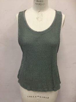 MTO, Sea Foam Green, Cotton, Rayon, Solid, Vertical Ribbed Knit, Tank, Scoop Neck, Deep Arm Holes, Multiples