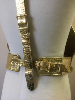 MTO, Gold, Leather, Geometric, Sexy Male Egyptian, Leather Chromed in Bright Gold, Adjustable Buckles at Shoulders and Back Waist, Fits 38 to 42 Chests, Multiples