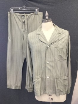 MTO, Sage Green, White, Cotton, Stripes, 3 Button Single Breasted, 3 Pockets, Self Piping, Notched Lapel