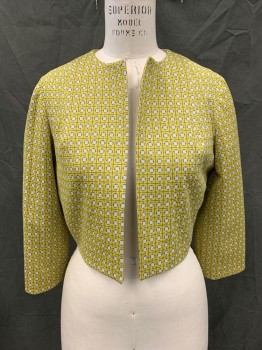 N/L, Yellow, White, Gray, Synthetic, Geometric, Grid , Knit, Open Front, 3/4 Sleeves, Short,