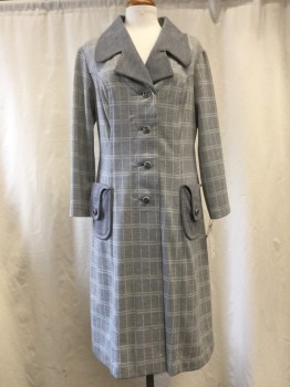 TRICOLORAN, Heather Gray, Lt Gray, Synthetic, Plaid-  Windowpane, Notched Lapel, Collar Attached, 2 Pockets, Novelty Buttons