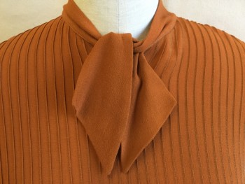FOX 731, Burnt Orange, Silk, Solid, (DOUBLE)  Collar Attached with SHORT Self Attached Bow Tie, Vertical Very Thin Pleats Front, Long Sleeves, Self Cover Button Back, Long Sleeves (no Button at Cuff) 1930s-1940s