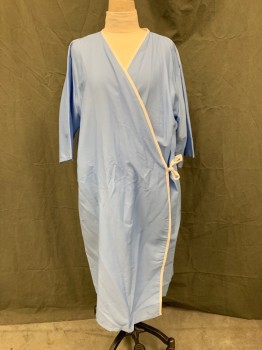 MEDLINE, French Blue, White, Poly/Cotton, Solid, French Blue with White Trim, Cross Over Tie Front with Interior Tie, Short Sleeves, Below Knee