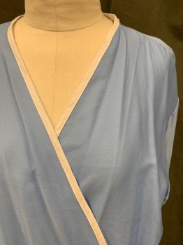 MEDLINE, French Blue, White, Poly/Cotton, Solid, French Blue with White Trim, Cross Over Tie Front with Interior Tie, Short Sleeves, Below Knee
