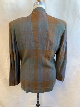 UMBERTO GINOCHETI, Dk Gray, Burnt Orange, Cotton, Plaid, Notched Lapel, Single Breasted, Button Front, 1 Button, 3 Pockets