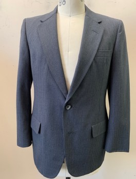 CHRISTIAN DIOR, Blue-Gray, White, Wool, Stripes - Vertical , 2 Button, Flap Pocket, Single Vent