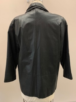 ZOOM, Black, Leather, Solid, L/S, 2 Buttons, Single Breasted, Double Shawl Collar, Notched Lapel, Top Pockets, Shoulder Pads