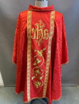 NL, Red, Gold, Cotton, Textured Fabric, Red Religious Garment, Gold Accents, Textured Ornate Pattern, One Size Pullover, Sleeveless