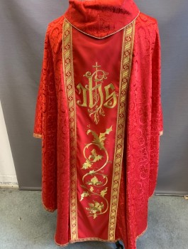 NL, Red, Gold, Cotton, Textured Fabric, Red Religious Garment, Gold Accents, Textured Ornate Pattern, One Size Pullover, Sleeveless