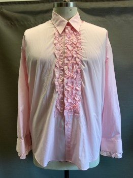 Tabi's Character, Pink, Cotton, Polyester, Solid, L/S, Button Front, C.A., Ruffled Chest and Cuff Trim,