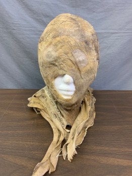 MTO, Ochre Brown-Yellow, Spandex, Cotton, Solid, Mummy Head is Made of 2 Parts, This is the Under-layer. Aged & Distressed,  Zip Back with Snaps to Body, Hole for Actor's Mouth