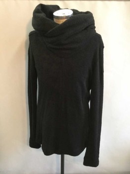 SPHERE, Black, Acrylic, Wool, Solid, Long Sleeve Sweater, Boucle, Large Doubled Cowl Crossover Neck, Long Hem