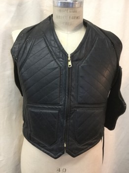 MTO, Black, Leather, Solid, Stiff, Quilted, Zip Front, Lacing/Ties Back, with Woven Gun Harness Holster Attached