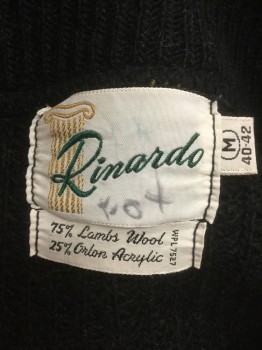 RINARDO, Black, Dijon Yellow, Wool, Orlon Acrylic, Solid, Pullover, V-neck, Long Sleeves,