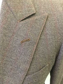 JACK FROST, Brown, Red, Wool, Heathered, Plaid, Single Breasted, 2 Buttons,  3 Pockets, Peaked Lapel, Heavy Wool, Scratchy