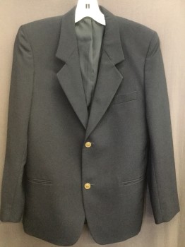 NL, Navy Blue, Polyester, Solid, Notched Lapel, 2 Gold Button Front, Slit Pockets