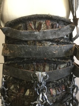 MTO, Brown, Faded Black, Brass Metallic, Pewter Gray, Rust Orange, Metallic/Metal, Leather, 3 Wide Leather Belts, Modeled on 44 But Can Be Much Larger, Faux Animal Skull and Chain, Rope, Barbarian Armour, Aged/Distressed, Conan the Barbarian, Viking, Fantasy Armour