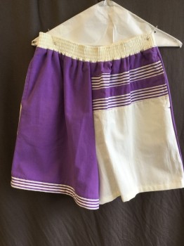 JUSTIN ALLEN, White, Purple, Polyester, Cotton, Color Blocking, Stripes - Horizontal , 1-3/4" Elastic Waistband, 2 Side Pockets,