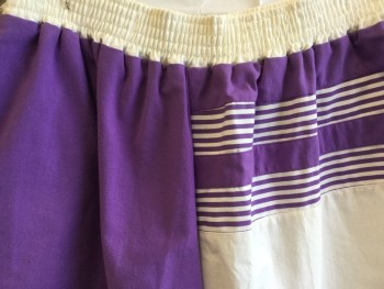 JUSTIN ALLEN, White, Purple, Polyester, Cotton, Color Blocking, Stripes - Horizontal , 1-3/4" Elastic Waistband, 2 Side Pockets,