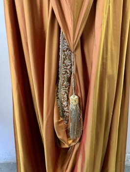 MTO, Goldenrod Yellow, White, Polyester, Solid, Golden Polyester Silk, Ornate Gold/White Trim, Pointed Hood with Tassel, Tassel Front Neck Tie, Floor Length Hem, Draped Back Medieval/Renaissance *small Fabric Pulls Throughout*
