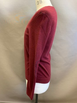 JOHN VARVATOS, Wine Red, Cashmere, Solid, Crew Neck, Elbow Patches