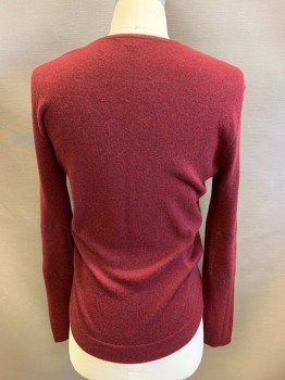 JOHN VARVATOS, Wine Red, Cashmere, Solid, Crew Neck, Elbow Patches