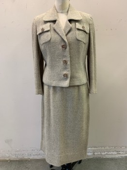 RICHARD KOLMER, Beige, Sage Green, Wool, Tweed, Collar Attached, Single Breasted, Button Front, 2 Pockets,