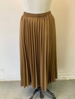 UNIQLO, Brown, Polyester, Elastic Waist, Pleated, A-Line