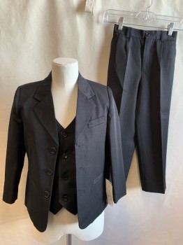 COLE By SWEET KIDS, Black, Polyester, Solid, Single Breasted, Collar Attached, Notched Lapel, 3 Buttons, 3 Pockets
