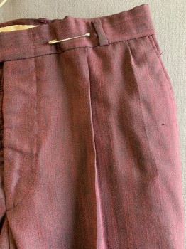 NL, Red Burgundy, Black, Rayon, 2 Color Weave, Slant Pocket Zip Front, Pleated Front, 2 Welt Pockets
