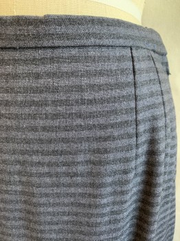 GENE SHELLY, Dk Gray, Gray, Wool, Stripes, 1940s, Side Zipper, Flaps Near Bottom of Hem