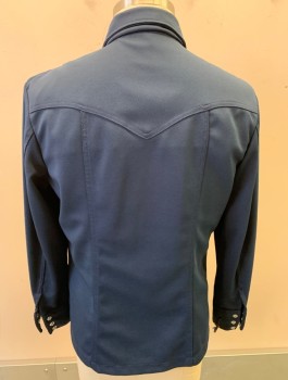 LEE, Navy Blue, Polyester, Solid, Thick Ribbed Material, L/S, Snap Front, Dagger Collar, 2 Pockets With Snap Closure Along Western Yoke
