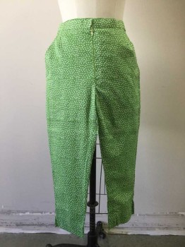N/L, Green, White, Polyester, Cotton, Polka Dots, High Waisted, Invisible Zip Front, Capri, 2 Pockets, Elastic Back Waist, Little Sheer