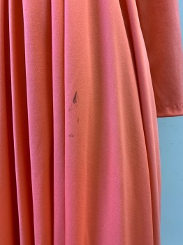 NO LABEL, Coral Pink, Polyester, Solid, L/S, V Neck, Crochet Detailing on Neckline with Fringe, Pleated Front, Minor Stain, Pullover, Low V Cut Back