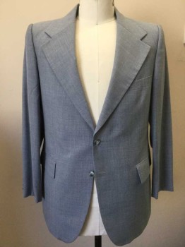 YVES ST. LAURENT, Slate Blue, Polyester, Wool, Solid, Single Breasted, Wide Notched Lapel, 2 Buttons,  3 Pockets, Gray Lining with "Yves St. Laurent" Self Pattern