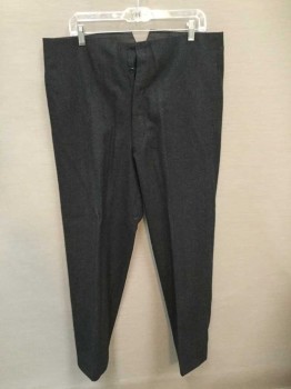 NO LABEL, Charcoal Gray, Wool, Heathered, Flat Front, Button Fly, Back Welt Pockets,