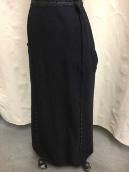 N/L, Midnight Blue, Wool, Solid, Stripes - Diagonal , Skirt - Diagonal Ribbed Texture, 2 Columns Of Black Buttons Near Hem (One On Each Side, Small Welt Pockets At Lower Hips with Decorative Black Buttons, Floor Length Hem, **Has Wear/Mends Throughout, Particularly Near Hem,