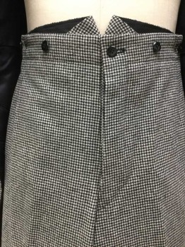 MTO, Black, White, Wool, Houndstooth, Flat Front, Suspender Buttons, Notch And Adjustable Back Waist