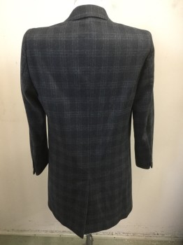 PRONTO UOMO, Navy Blue, Gray, Wool, Polyester, Plaid-  Windowpane, Single Breasted, 3 Buttons,