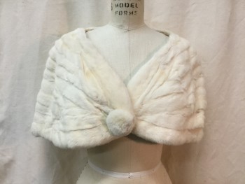 TRUDI, Cream, Fur, Solid, Cute Short Shoulder Wrap, Large Fur Covered Working Button Front