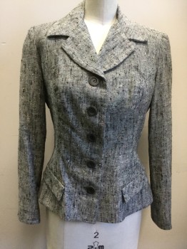 COSTUME CO-OP, Gray, Black, Red, Green, Wool, Silk, Mottled, Gray with Mottled Colors, Single Breasted, Button Front, Collar Attached, Notched Lapel, 2 Faux Flap Pockets, Long Sleeves