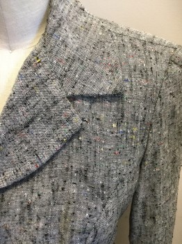 COSTUME CO-OP, Gray, Black, Red, Green, Wool, Silk, Mottled, Gray with Mottled Colors, Single Breasted, Button Front, Collar Attached, Notched Lapel, 2 Faux Flap Pockets, Long Sleeves