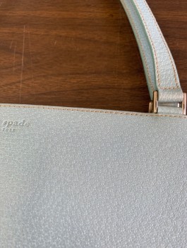 KATE SPADE, Lt Blue, Leather, Solid, Rectangular, Self Leather Handles, Ecru Twill Lining, Snap Closure