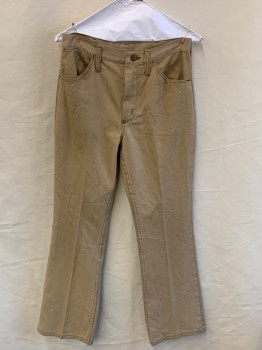 WRANGLER, Sand, Cotton, Solid, Zip Front, Belt Loops, 3 Pckts, Brown Top Stitching, 2 Back Pckts (Hole In Right Back Pckt)