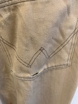 WRANGLER, Sand, Cotton, Solid, Zip Front, Belt Loops, 3 Pckts, Brown Top Stitching, 2 Back Pckts (Hole In Right Back Pckt)
