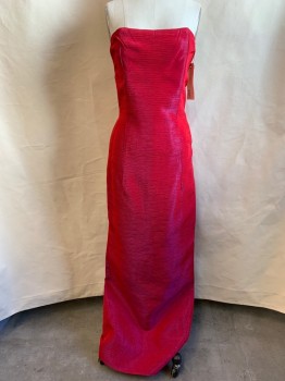JESSICA MCLINTOCK, Iridescent Red, Synthetic, Solid, Strapless, Wrinkle Textured, Zip Back