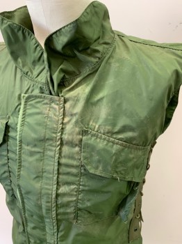 1984, Forest Green, Nylon, Solid, Tactical, Velcro Front, 2 Pockets, Lace Up Sides with Bungie Cords **Distressed