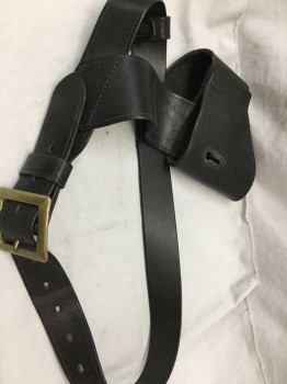 Black, Brass Metallic, Leather, Square Buckle, Holster, Multiples