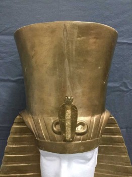 M.T.O., Gold, Rubber, Gold Painted Egyptian Emperial Headpiece. Tall Crown with Cobra At Center Front and Nemesis Lower. All Made From Sculpted Rubber